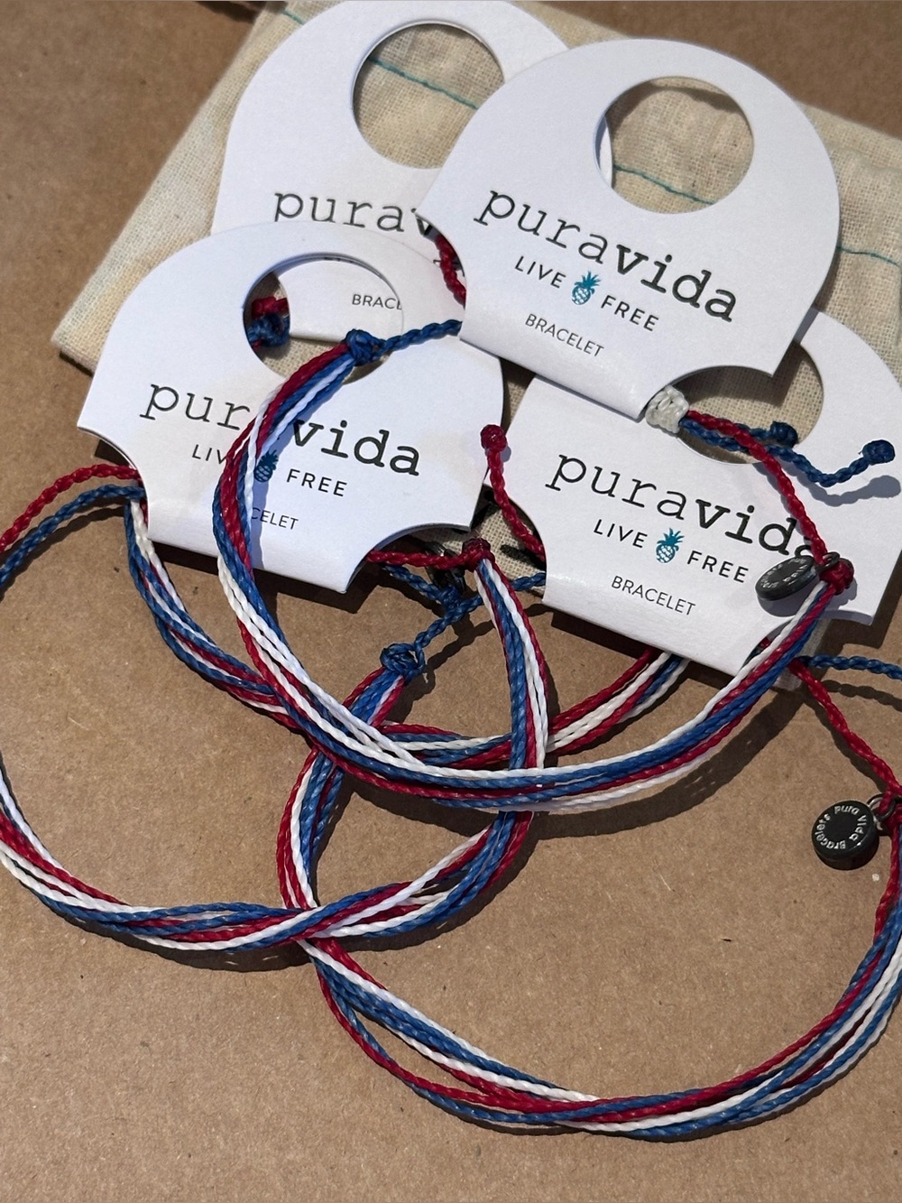 4 PURA VIDA Custom Made Red, White & Blue Bracelets! Can't be found online! NEW